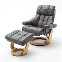 fauteuil de relaxation pegane fauteuil relax en cuir coloris gris foncé / naturel - 97 x 110 x 92 cm --