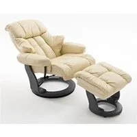 fauteuil relax en cuir crème et noir avec tabouret - 90 x 104 x 91 cm --