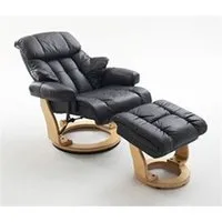 fauteuil relax en cuir noir et naturel avec tabouret - 90 x 104 x 91 cm --