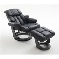 fauteuil de relaxation pegane fauteuil relax en cuir noir avec tabouret - 90 x 104 x 91 cm --