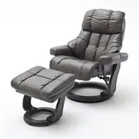 fauteuil relax en cuir gris foncé et noir avec tabouret - 90 x 104 x 91 cm --