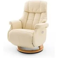 fauteuil relax en cuir coloris crème et naturel - 82 x 111 x 86 cm --