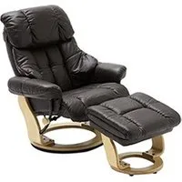 fauteuil de relaxation pegane fauteuil relax en cuir marron et naturel avec tabouret - 90 x 104 x 91 cm --