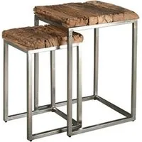 table d'appoint aubry gaspard - sellettes en bois massif et acier brossé (lot de 2)