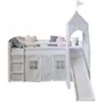 lit enfant homestyle4u lit mezzanine 90x200 avec toboggan + tour + echelle et rideau etoile