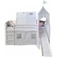 lit enfant homestyle4u lit mezzanine 90x200 avec toboggan + echelle + rideau + tour et tunnel gris etoile