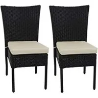 2x fauteuil en polyrotin hwc-g19, jardin ou balcon, empilable noir, coussin crème