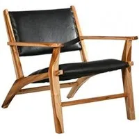 fauteuil de salon aubry gaspard - fauteuil en teck et cuir de vache noir makassar