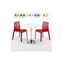 table haute grand soleil - table carrée blanche 70x70cm avec 2 chaises colorées grand soleil set intérieur bar café gruvyer cocktail, couleur: rouge