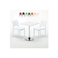table haute grand soleil - table carrée blanche 70x70cm avec 2 chaises colorées grand soleil set intérieur bar café paris cocktail, couleur: blanc