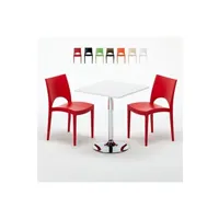table haute grand soleil - table carrée blanche 70x70cm avec 2 chaises colorées grand soleil set intérieur bar café paris cocktail, couleur: rouge