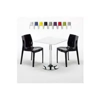 table haute grand soleil - table carrée blanche 70x70cm avec 2 chaises colorées grand soleil set intérieur bar café ice cocktail, couleur: noir