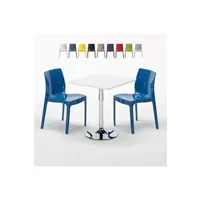 table haute grand soleil - table carrée blanche 70x70cm avec 2 chaises colorées grand soleil set intérieur bar café ice cocktail, couleur: bleu