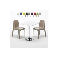 table haute grand soleil - table carrée blanche 70x70cm avec 2 chaises colorées grand soleil set intérieur bar café ice cocktail, couleur: beige