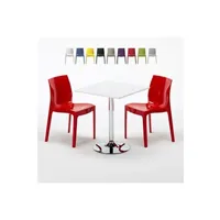 table haute grand soleil - table carrée blanche 70x70cm avec 2 chaises colorées grand soleil set intérieur bar café ice cocktail, couleur: rouge