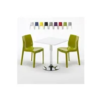 table haute grand soleil - table carrée blanche 70x70cm avec 2 chaises colorées grand soleil set intérieur bar café ice cocktail, couleur: vert