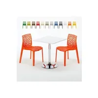 table haute grand soleil - table carrée blanche 70x70cm avec 2 chaises colorées grand soleil set intérieur bar café gruvyer cocktail, couleur: orange
