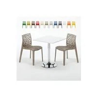 table haute grand soleil - table carrée blanche 70x70cm avec 2 chaises colorées grand soleil set intérieur bar café gruvyer cocktail, couleur: beige juta