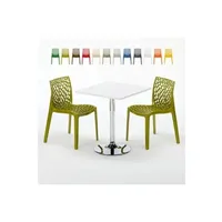 table haute grand soleil - table carrée blanche 70x70cm avec 2 chaises colorées grand soleil set intérieur bar café gruvyer cocktail, couleur: anis vert