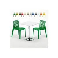 table haute grand soleil - table carrée blanche 70x70cm avec 2 chaises colorées grand soleil set intérieur bar café gruvyer cocktail, couleur: vert
