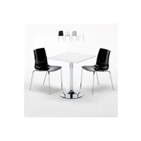 table haute grand soleil - table carrée blanche 70x70cm avec 2 chaises colorées et transparentes set intérieur bar café lollipop titanium, couleur: noir