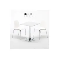 table haute grand soleil - table carrée blanche 70x70cm avec 2 chaises colorées et transparentes set intérieur bar café lollipop titanium, couleur: blanc