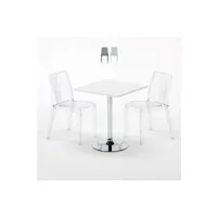 table haute grand soleil - table carrée blanche 70x70cm avec 2 chaises colorées et transparentes set intérieur bar café dune titanium, couleur: transparent