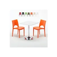 table haute grand soleil - table carrée blanche 70x70cm avec 2 chaises colorées grand soleil set intérieur bar café paris cocktail, couleur: orange