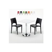 table haute grand soleil - table carrée blanche 70x70cm avec 2 chaises colorées grand soleil set intérieur bar café paris cocktail, couleur: noir