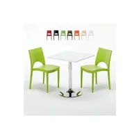 table haute grand soleil - table carrée blanche 70x70cm avec 2 chaises colorées grand soleil set intérieur bar café paris cocktail, couleur: vert