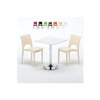 table haute grand soleil - table carrée blanche 70x70cm avec 2 chaises colorées grand soleil set intérieur bar café paris cocktail, couleur: beige