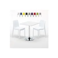 table haute grand soleil - table carrée blanche 70x70cm avec 2 chaises colorées grand soleil set intérieur bar café ice cocktail, couleur: blanc