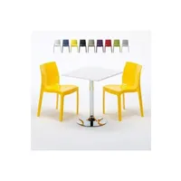 table haute grand soleil - table carrée blanche 70x70cm avec 2 chaises colorées grand soleil set intérieur bar café ice cocktail, couleur: jaune