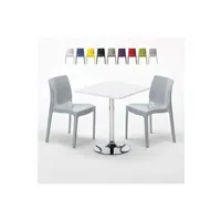 table haute grand soleil - table carrée blanche 70x70cm avec 2 chaises colorées grand soleil set intérieur bar café ice cocktail, couleur: gris