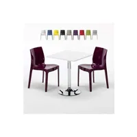 table haute grand soleil - table carrée blanche 70x70cm avec 2 chaises colorées grand soleil set intérieur bar café ice cocktail, couleur: pourpre