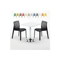 table haute grand soleil - table carrée blanche 70x70cm avec 2 chaises colorées grand soleil set intérieur bar café gruvyer cocktail, couleur: noir