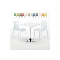 table haute grand soleil - table carrée blanche 70x70cm avec 2 chaises colorées grand soleil set intérieur bar café gruvyer cocktail, couleur: blanc