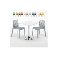 table haute grand soleil - table carrée blanche 70x70cm avec 2 chaises colorées grand soleil set intérieur bar café gruvyer cocktail, couleur: gris