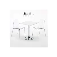 table haute grand soleil - table carrée blanche 70x70cm avec 2 chaises colorées et transparentes set intérieur bar café lollipop titanium, couleur: transparent