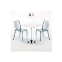 table haute grand soleil - table carrée blanche 70x70cm avec 2 chaises colorées et transparentes set intérieur bar café dune titanium, couleur: noir anthracite transparent