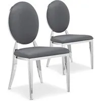 chaise non renseigné chaise médaillon similicuir gris pieds métal louis xvi - lot de 2