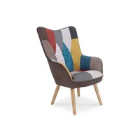 fauteuil de salon non renseigné fauteuil patchwork tissu multicolore et pieds bois clair kallyr