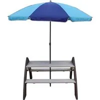 table picnic kylo gris blanc avec parasol bleu 119x98x65cm