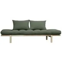 sofa en pin massif naturel matelas vert 75x200 + coussins 40x60 inclus