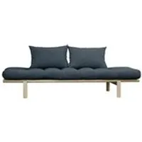 sofa en pin massif naturel matelas bleu pétrole 75x200 + coussins 40x60 inclus