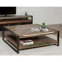 table basse maison et styles table basse 120x40x100 cm double plateaux en teck recyclé - tundra