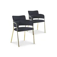 fauteuil de salon non renseigné chaise avec accoudoirs velours noir et pieds métal doré alexi - lot de 2