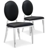chaise côtécosy chaise médaillon similicuir noir pieds métal louis xvi - lot de 2