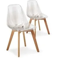 chaise côtécosy chaise plexiglass transparent et pieds bois naturel oxy - lot de 2