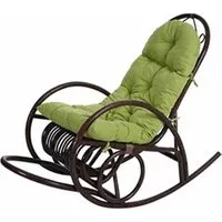 fauteuil à bascule hwc-c40 en rotin marron rembourrage vert